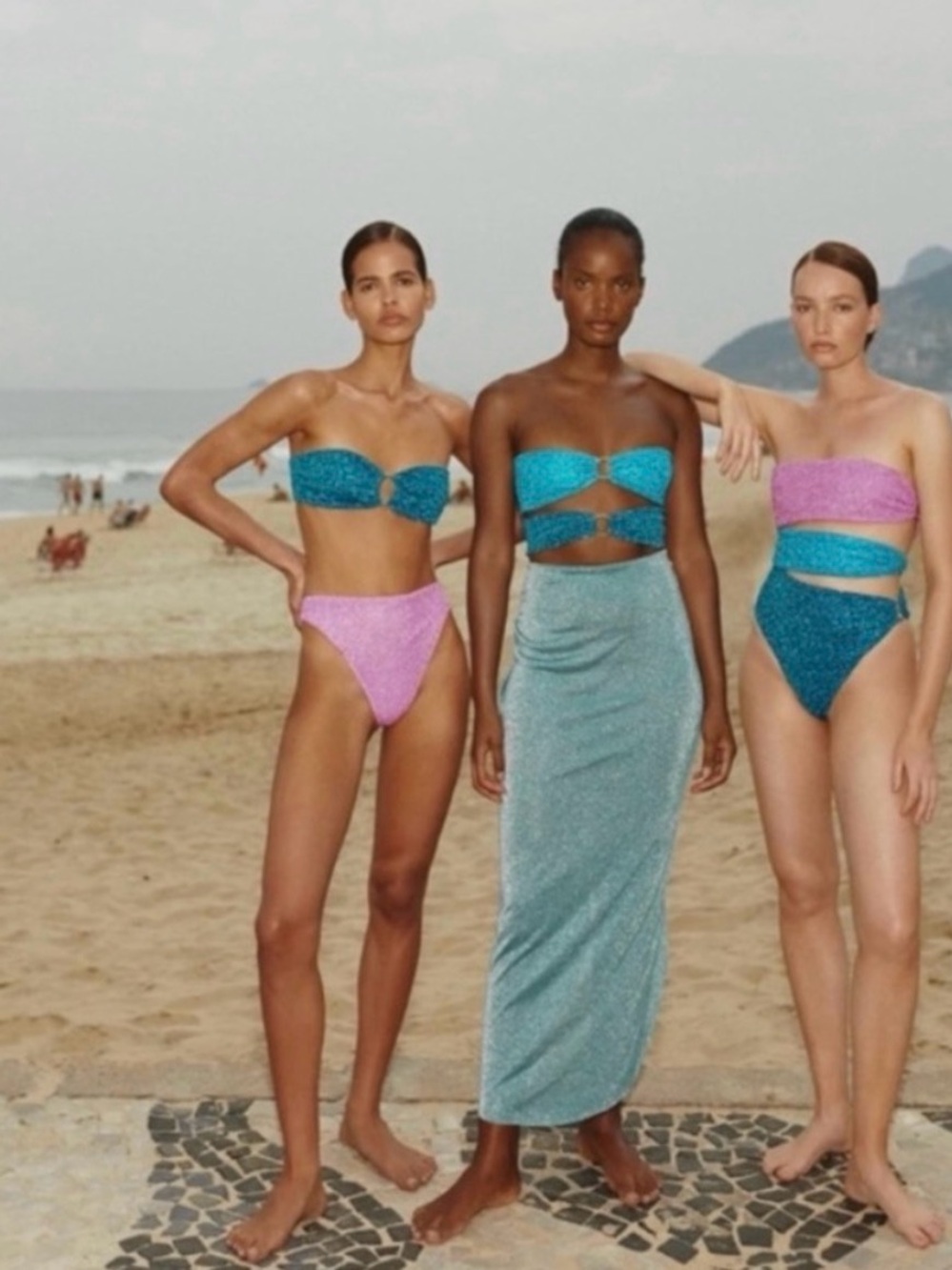 Baobab Collection Glitter Bandeau Bikini Set in Pink & Teal